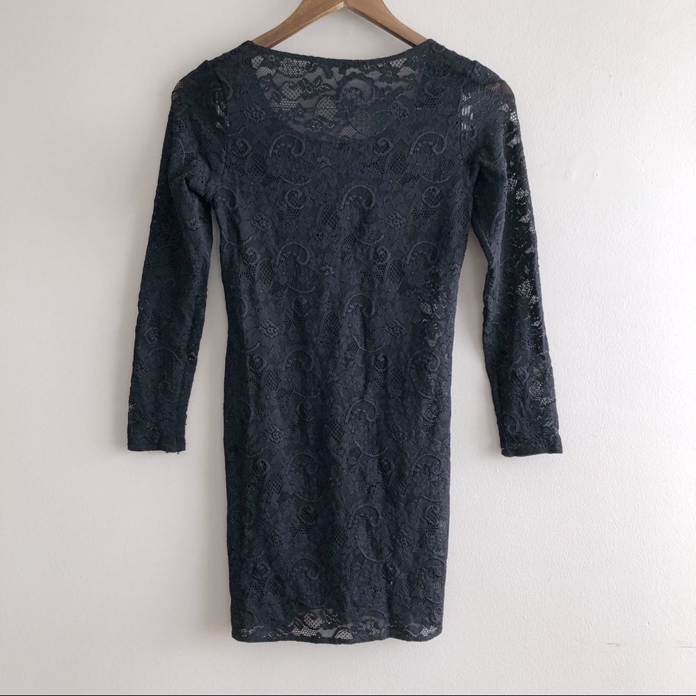 Talula Aritzia Black Floral Lace Long Sleeve Scoop Neck Mini Dress M - Picture 7 of 13